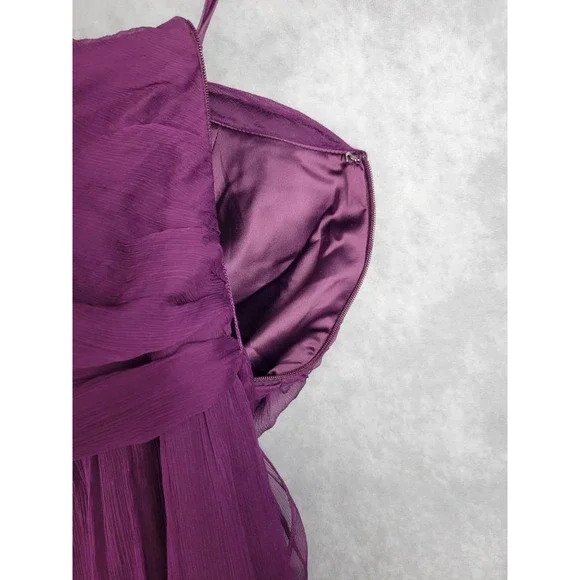 Amsale Silk Chiffon Bridesmaid Dress Plum Purple Size 14 Formal Gown - Picture 9 of 11